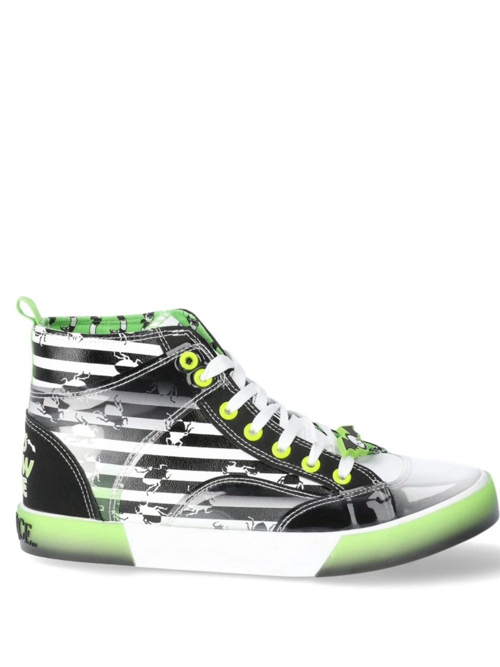 Beetlejuice High Top  It’s Show Time Striped Neon Green Sneakers Women’s 7
